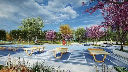 现代市政体育运动公园 su模型 