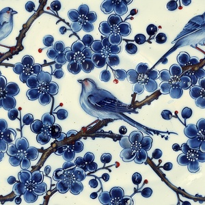 无缝青花瓷花鸟贴图