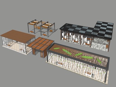现代风格廊架花架连廊凉亭 su草图模型