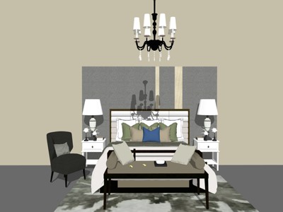 现代双人床组合 su草图模型