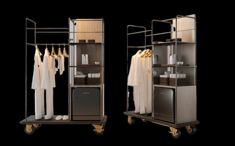 现代酒店服务车衣架，不锈钢水壶托盘酒店用品3D模型
