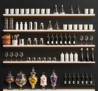 厨房用品_糖果罐_调味品_杯子SU酒杯酒瓶子模型