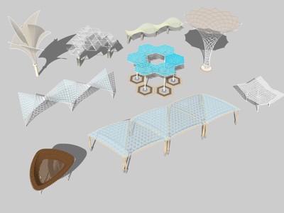 现代廊架构筑物花架 su草图模