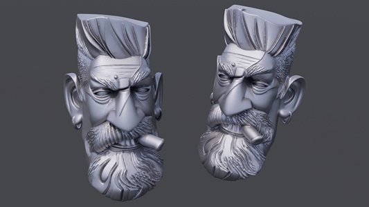 外国叼雪茄刀疤脸头像雕塑 su草图模型