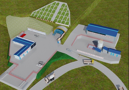 现代 遂道 遂道施工口工地活动房污水处理站卡车护坡su模型