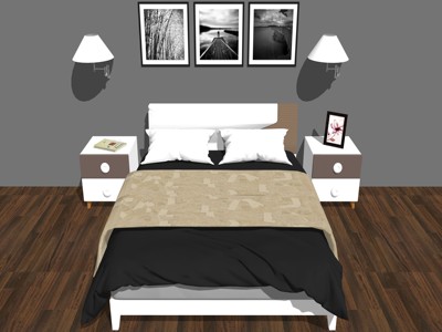 现代卧室双人床 su草图模型