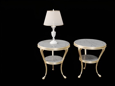 古典欧式法式小圆桌圆形边几台灯3d模型