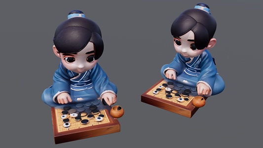 蓝色古装的下棋男孩 su草图模型