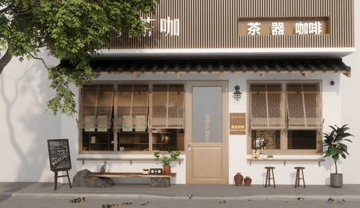 新中式茶馆门头门面SU模型