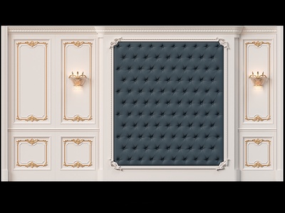 法式古典雕花护墙板墙面水晶壁灯欧式皮革软包墙面SU模型