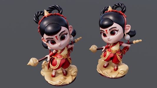 哪吒雕塑摆件 su草图模型