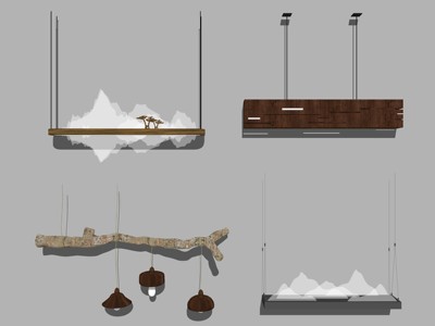 新中式吊灯装饰灯 su草图模型