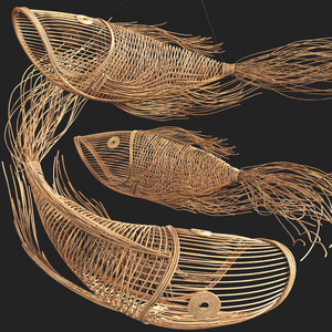 现代摆件组合_藤鱼藤编艺术品吊饰竹编鱼3D模型