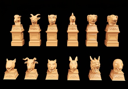 新中式十二兽首鎏金雕塑 雕像中式雕塑摆件3D模型