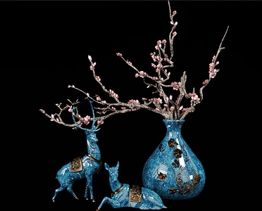 新中式装饰鹿摆件 鹿 装饰鹿花瓶中式摆件饰品3D模型3d模型下载