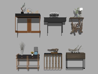 新中式端景条案玄关台几 su草图模型