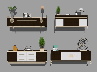 新中式风格电视柜 su草图模型