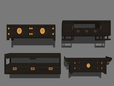新中式风格电视柜 su草图模型