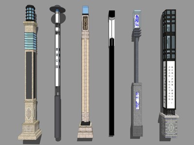 新中式风格户外灯柱 su草图模型