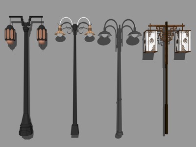 新中式风格景观灯路灯 su草图模型