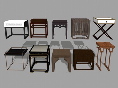 新中式角几茶几床头柜合集 su草图模型