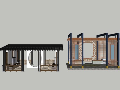 新中式廊架凉亭 su草图模型