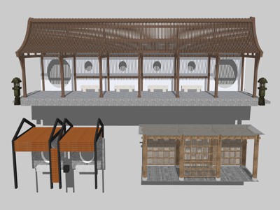 中式廊架凉亭连廊 su草图模型