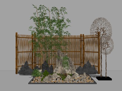 新中式花园庭院园艺小品 su草图模型