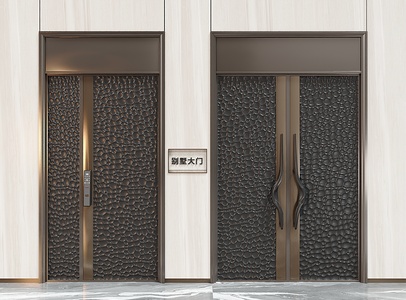 宴会厅门双开门凹凸金属板捶打纹金属板su模型