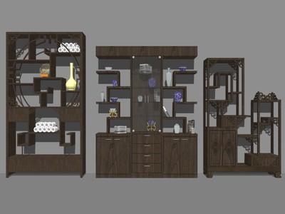 中式博古架装饰架书柜 su草图模型