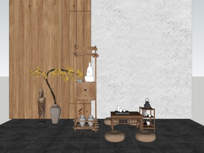 中式茶台茶具茶杯茶壶 su草图模型