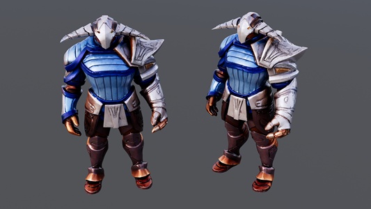 蓝色衣服牛角盔甲战士 su草图模型