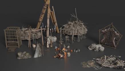 复古影视_篝火_部落据点_原始部落SU模型