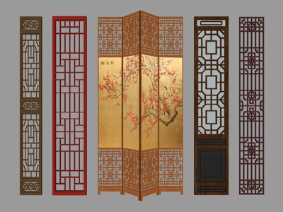 中式雕花格栅屏风隔断 su草图模型