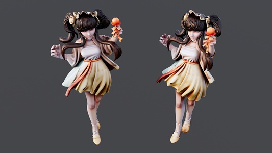 穿黄裙子手拿玫瑰花的小女孩 su草图模型