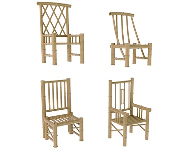 中式竹椅竹子竹木家具SU模型