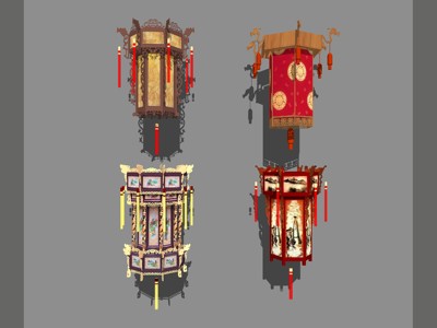 中式风格吊灯景观灯灯笼 su草图模型