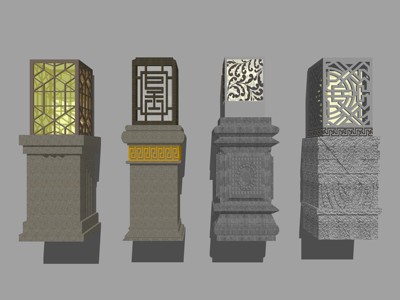 中式风格户外灯灯柱 su草图模型