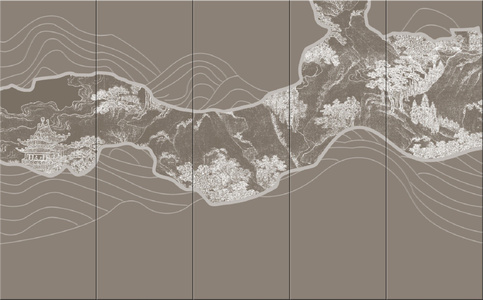 阁楼山水抽象线条硬包贴图