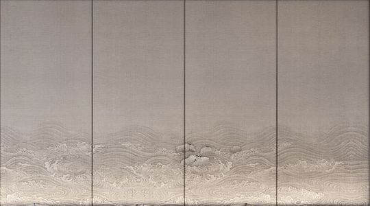 新中式日式海浪流水纹床头沙发背景画屏风画壁纸壁布 (37)