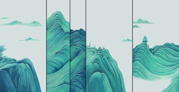 新中式山脉床头沙发背景画屏风画壁纸壁布 (15)