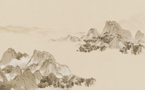新中式山脉山水床头沙发背景画屏风画壁纸壁布 (34)