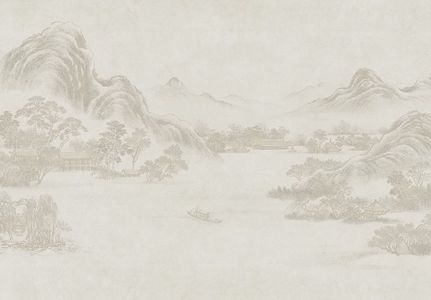 新中式山脉山水床头沙发背景画屏风画壁纸壁布 (36)
