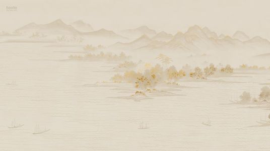 新中式山脉山水床头沙发背景画屏风画壁纸壁布 (40)