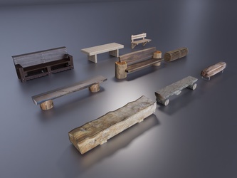 中式原木景观座椅SU模型