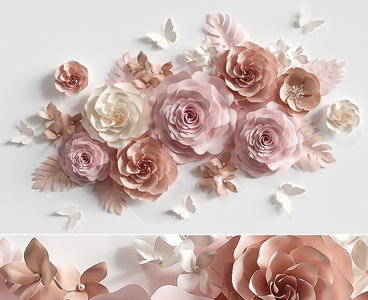 现代花艺装饰_花艺花朵花瓣玫瑰花牡丹花墙饰蝴蝶花瓣SU模型