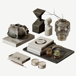 现代摆件组合_装饰摆件_茶几摆件_书籍_玻璃花瓶_饰品SU模型