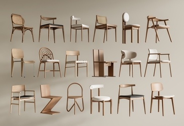 北欧原木餐椅_单椅_书椅SU模型