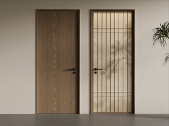 中式单开门_宋式风单开门_玻璃门SU模型