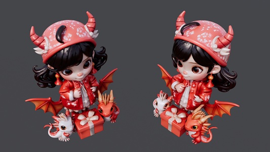 红色小魔女雕塑 su草图模型